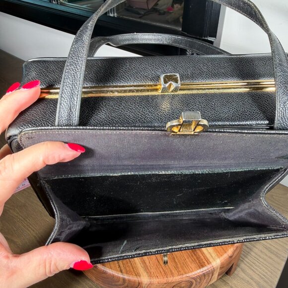 Vintage Black Structured Handbag – 1950s/1960s Style - Picture 5 of 15
